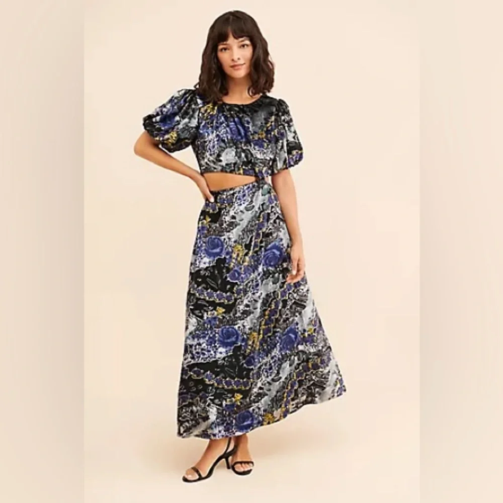 Anthropologie Let Me Be Burnout Velvet Cut Out Maxi Dress, Puff Sleeves, Size 3X